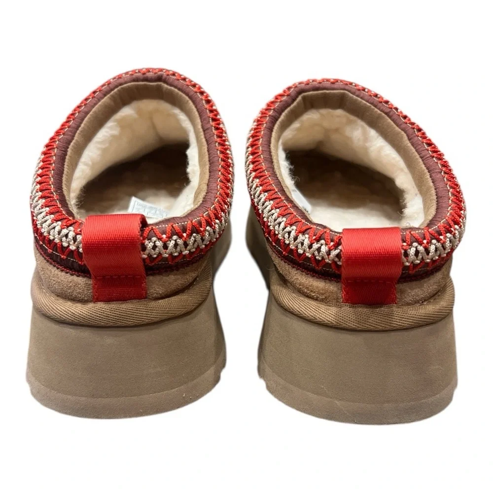 UGG WOMEN TAZZ CHESTNUT SHEARLING SUEDE PLATFORM SHOES US 8